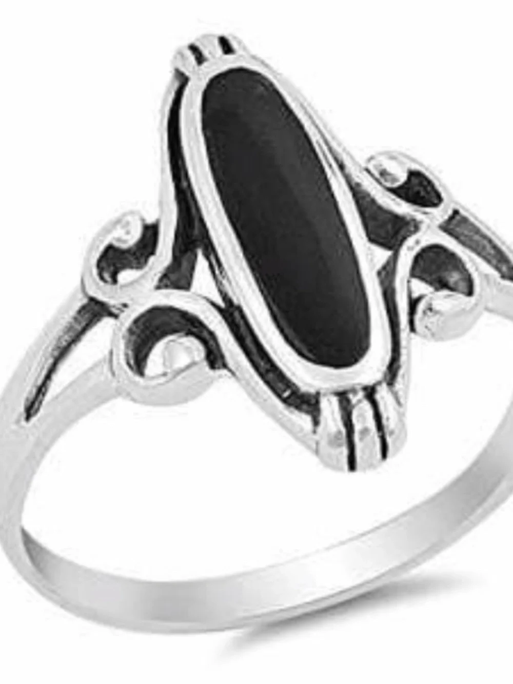 Womens Sterling Silver 925 Black Onyx Oval Ring Size 7
